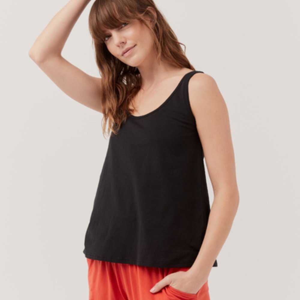 Pact Organic Cotton Tank Top Revive Layered Black Sleeveless Shirt Size L Womens